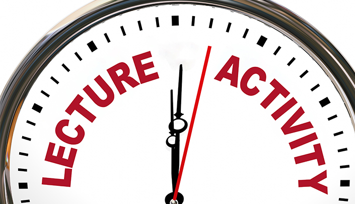 a gauge with arrow between "lecture" and "activity"