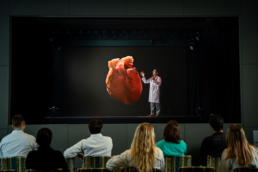 Dr. Nidhish Tiwari teaching in the Holographic Theater in the Davis Global Center.