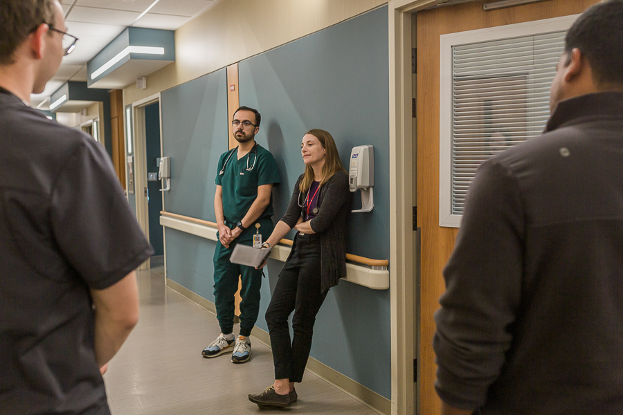 Residents round with a faculty member in one of several training sites on UNMC's main campus.