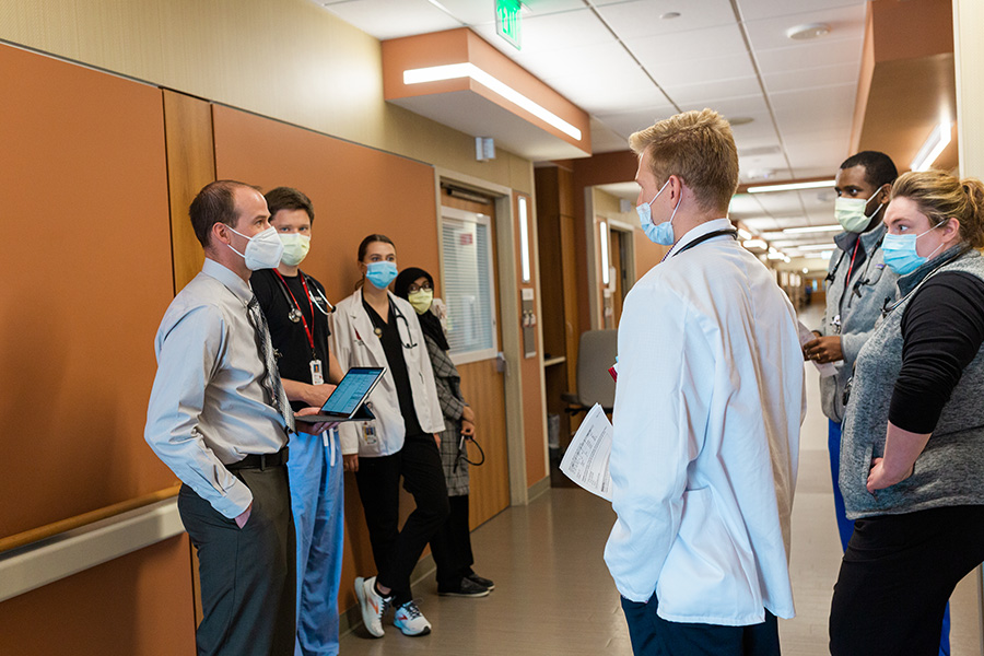 UNMC Internal Medicine residents rounding with a faculty member.