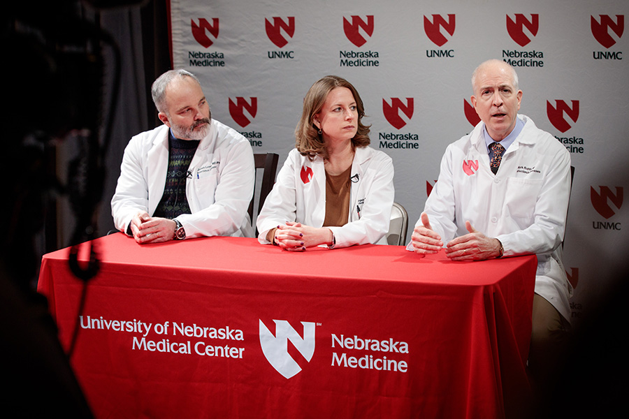 Drs. Rupp, Hewlett and Lawler speaking at a COVID-19 press conference