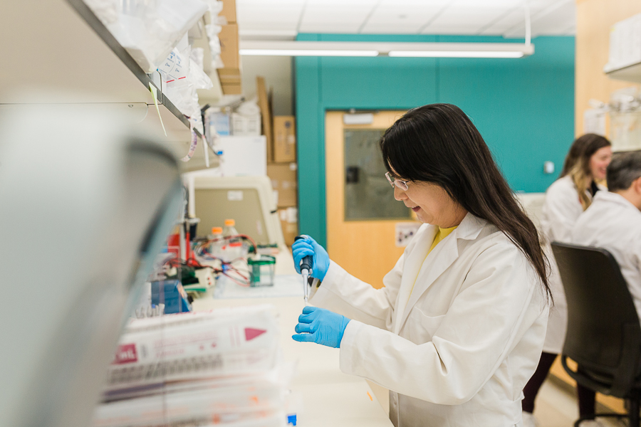 Researchers from the UNMC division of nephrology at work in their lab.