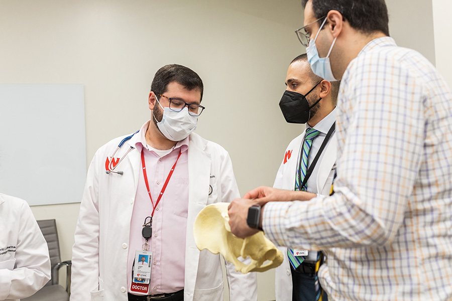 UNMC Department of Internal Medicine Oncology & Hematology fellows learning bone marrow biopsy tools and techniques.