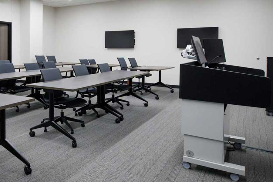 Classroom setup within the library