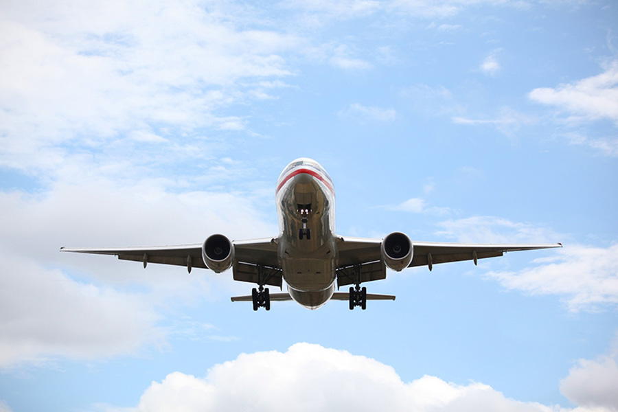 Passenger airplane preparing to land