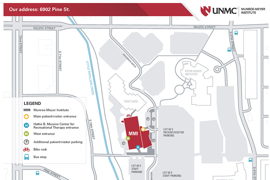 MMI map illustration with Legend and building entrance labels.