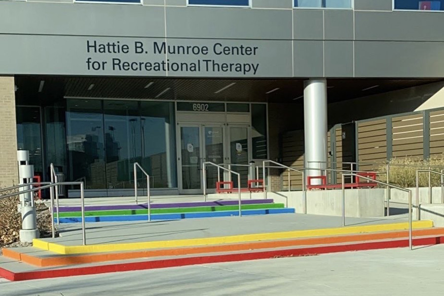 Recreational Therapy entrance with rainbow stairs
