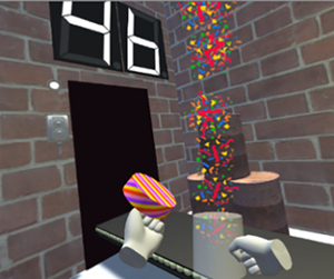 VR view of a mini-game in HABIT-VR where jars are opened in a factory to activate surprising effects.