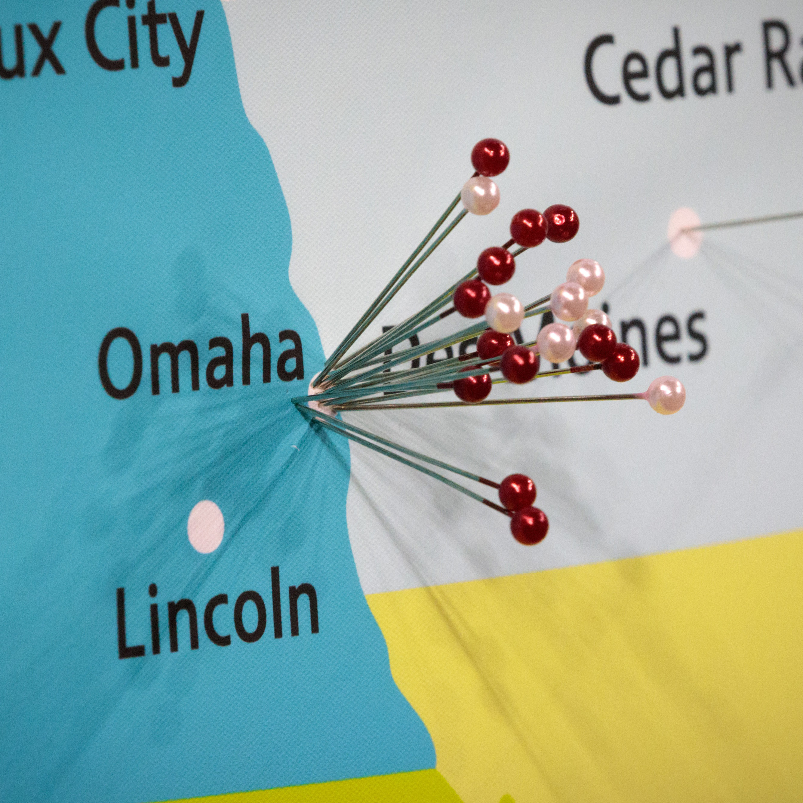 Omaha on the map with pushpins