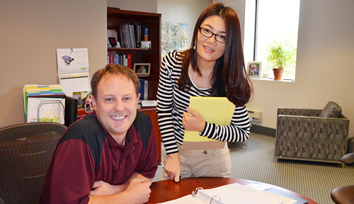 Michael Dixon, Ph.D., UNeMed president, and Qian Zhang, Ph.D., open doors into China for UNMC technology.