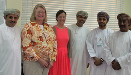 UNMC's Louise laFramboise and Danielle Dohrmann, second and third from left, met with government health and hospital officials during a visit to Oman.