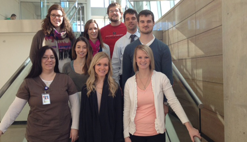 Top row: Alexandra Burt (M2), Michelle Clevenger (M2), Derek Shafer (M2), Joshua Gruhl (M2) Middle row: Margot Chima (M2), Chris Koehn (M2) Bottom row: Krystal Davis (CLS), Ashley Neumann (P3), Alicia Blum (M2)