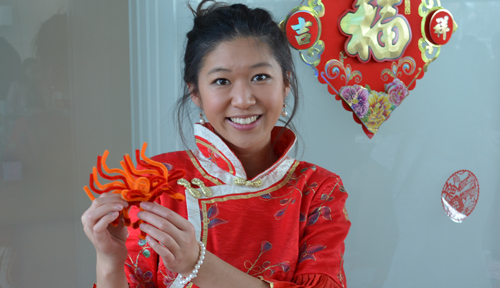 Bei Jiang, a graduate research assistant in the College of Medicine's division of pathology/microbiology, at UNMC's 2014 Chinese Cultural Fair.