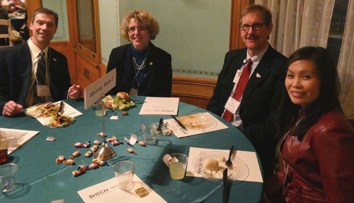 UNMC students and faculty attended the fifth annual Behavioral Health Mentorship Dinner in February. From left, Kyle Meyer, Ph.D.; Sen. Sue Crawford; Steve Wengel, M.D.; and Carol Wang.