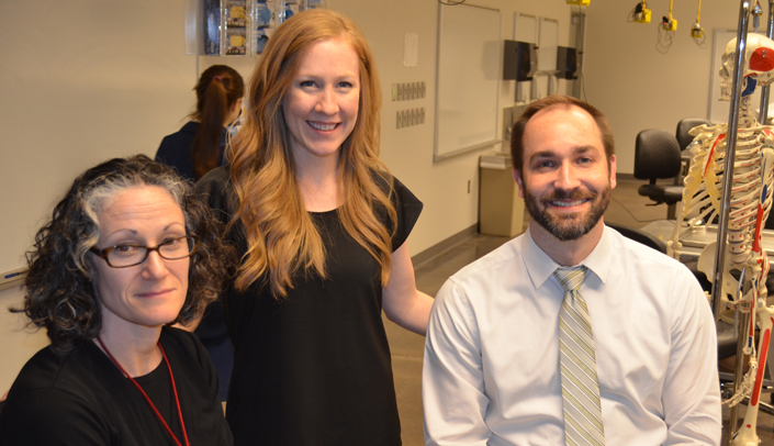 Doctoral student Shayla Yoachim, center, with mentors Karen Gould, Ph.D., and Ryan Splittgerber, Ph.D.