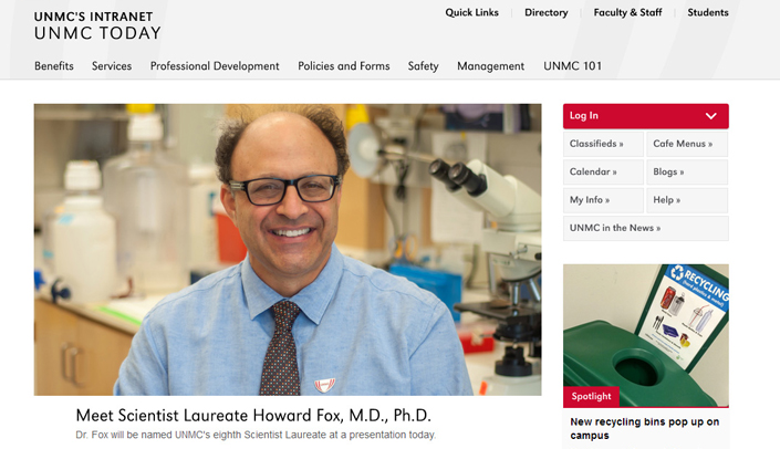 Newly designed UNMC Today home page.