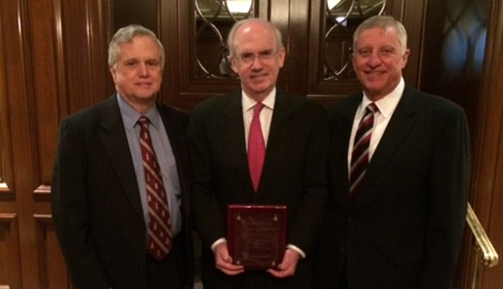 From left: Peter Ryerson, president of Ryerson Management Associates in Ohio; UNMC Chancellor Jeffrey P. Gold, M.D.; and Carroll Ashley, former chair of The University of Toledo Board of Trustees.