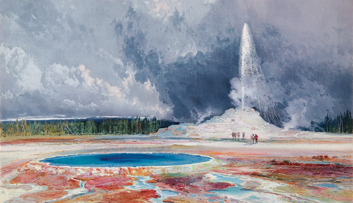 An image from the Joslyn's "Yellowstone and the West: The Chromolithographs of Thomas Moran."