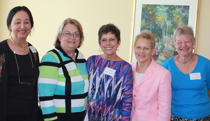 Newly installed officers of the Faculty Women's Club, pictured from left to right, are Joni Stinson, president-elect; Pat Leuschen, Ph.D., president; Margery Woodman, outgoing president and advisor; Sara Crouse, treasurer; and Sharon Mendlick, secretary.