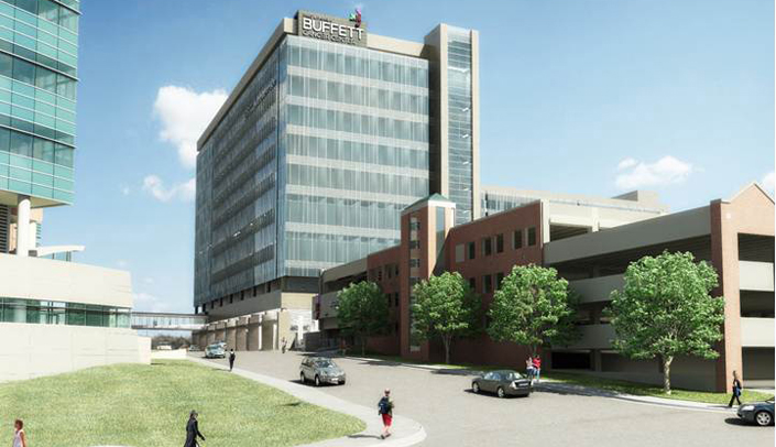 An artist's rendering of the Fred & Pamela Buffett Cancer Center.