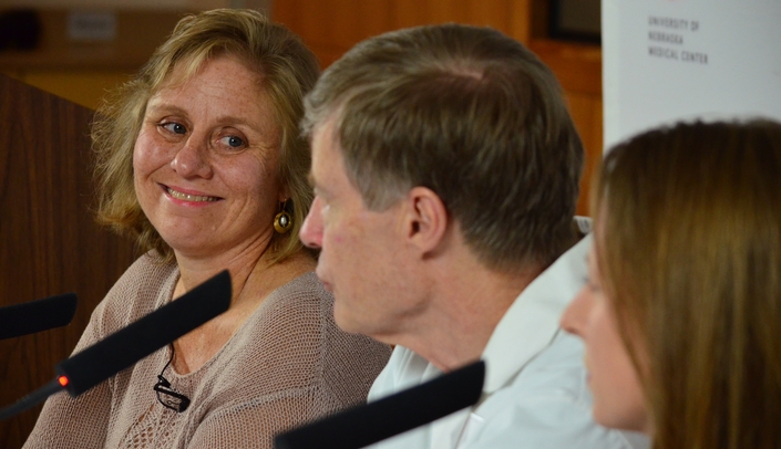 Debbie Sacra, left, with Phil Smith, M.D., and Angela Hewlett, M.D.