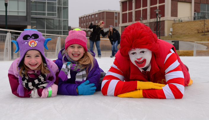 Ronald McDonald and two young friends had an "ice" time at Saturday's Freezin' for a Reason skating event, held on the UNMC ice rink to raise money for the Ronald McDonald House.