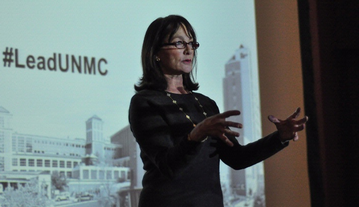 Dr. Nancy Snyderman speaks at a noon Grand Rounds event Thursday.