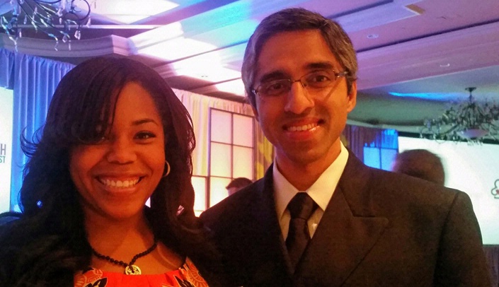 UNMC's Renaisa Anthony, M.D., left, with U.S. Surgeon General Vivek Murthy, M.D.