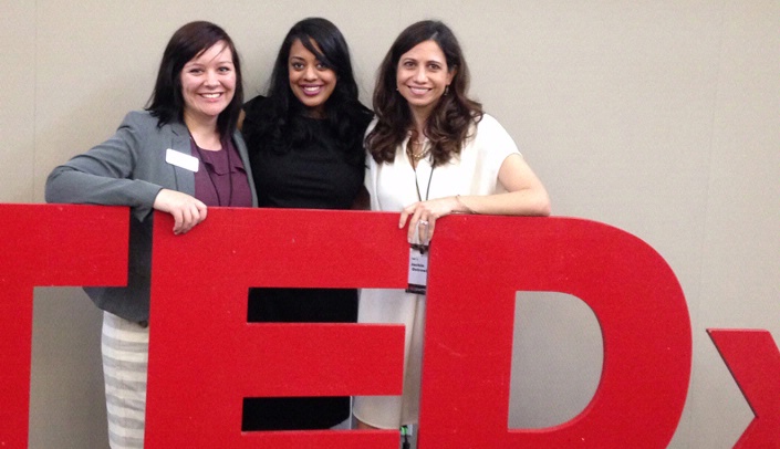 From left, Shelbi Bretz, UNL senior and TedX coach, Krupa Savalia, Ph.D., and Jackie Ostrowicki, assistant vice president, university affairs/director of marketing