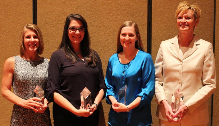 Courage Award recipient Amie Nelson, Ambassador Award recipients Tara Sjuts, Ph.D., and Melissa O’Dell, M.D., and Distinguished Service Award recipient Rhonda Hawks