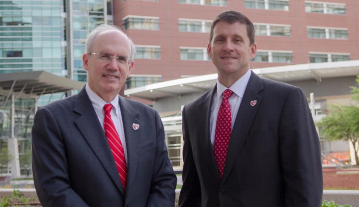 From left, UNMC Chancellor Jeffrey P. Gold, M.D., and University of Nebraska President Hank Bounds, Ph.D.