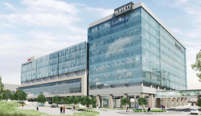 An artist's rendering of the Fred & Pamela Buffett Cancer Center.