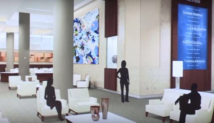 Work continues on the Fred & Pamela Buffett Cancer Center lobby, which will feature artwork by Brooklyn artist Suzy Taekyung Kim. Above is an artist's rendering of the lobby, featuring Kim's artwork.