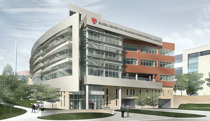 An artist's rendering of the Global Center for Advanced Interprofessional Learning.