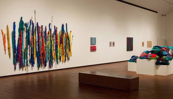 A portion of the "Sheila Hicks: Material Voices" exhibit.