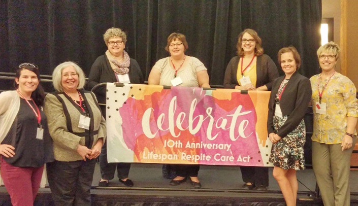 From left, Amberly Connolly, Clarkson College; Jill Kagan, executive director of the ARCH National Respite Resource Center; Ellen Bennett, MMI respite coordinator; Sherri Blome, western respite network coordinator; Sarah Swanson, MMI family support and outreach coordinator; Jolene Johnson, Ph.D., MMI program evaluation; Sharon Johnson, Nebraska DHHS respite coordinator.