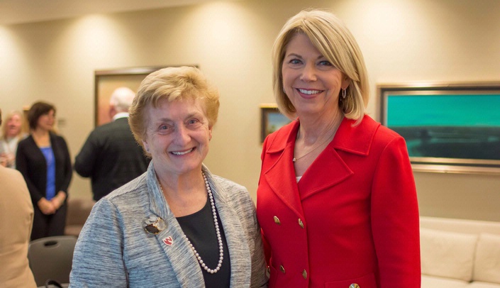 Pamela Boyers, Ph.D., associate vice chancellor for Interprofessional Education & Experiential Learning, left, and Omaha Mayor Jean Stothert