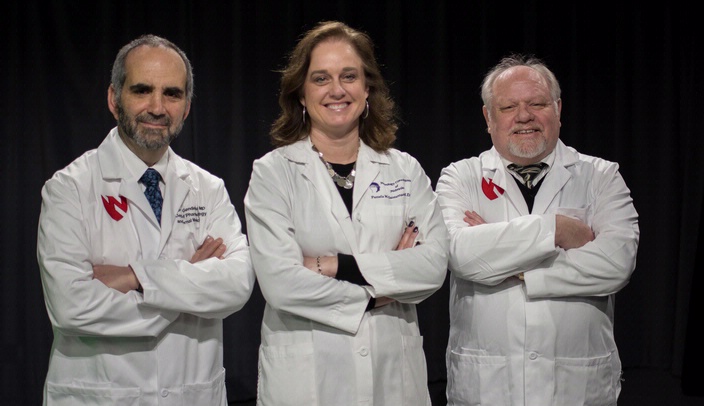 The three key people on the Phase I clinical trial were (left-right) Howard Gendelman, M.D., Pamela Santamaria, M.D., and R. Lee Mosley, Ph.D.