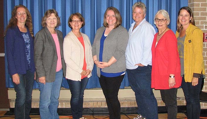 Award winners included, from left, Trina Aguirre, Ph.D., Colleen Kennedy, Diane Potter, Molly Belieu, Michelle Ellermeier, Shirley Tachenko Achord and Jessica Nielsen, D.N.P. (Not pictured, Becky Kreman, Ph.D., Cathy Tierney, Mary Cramer, Ph.D., and Patrick Rejda.)