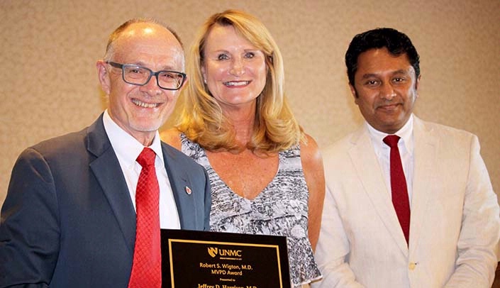 From left: Jeff Harrison, M.D., Vicki Hamm, and Chandra Are, M.D.