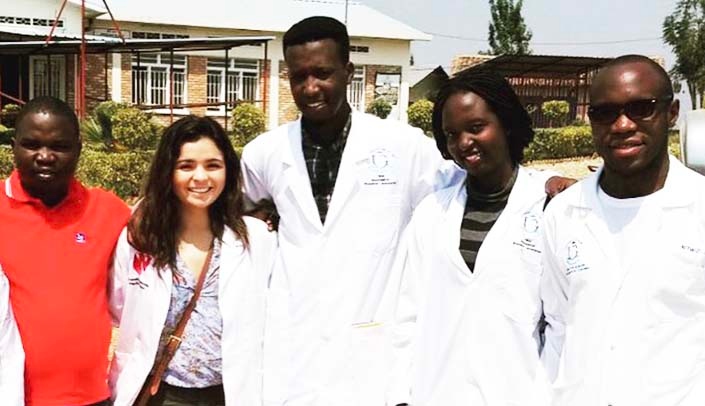 UNMC student Victoria Wadman, second from left, with Rwanda students.