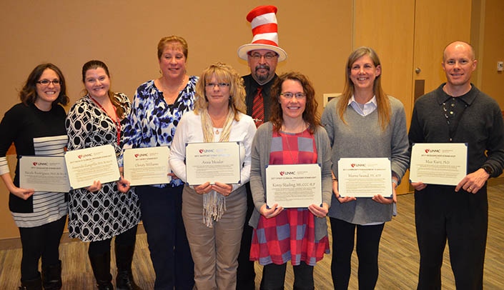 From left: Nichole Rodriguez, Ph.D., Amanda Zangrillo, Ph.D; Christy Williams; Anna Meador; Karoly Mirnics, M.D., Ph.D.; Korey Stading; Marne Iwand; and Max Kurz, Ph.D.