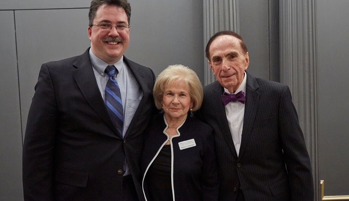 Justin Mott, M.D., Ph.D. (left), with Beverly Maurer and Harold M. Maurer, M.D., after receiving the Chancellor Emeritus Harold M. Maurer, M.D. and Beverly Maurer Scientific Achievement Award from the Nebraska Coalition for Lifesaving Cures.