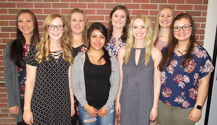 From left: Susan Thompson Buffett Foundation Scholars Shelby Fouts, Lynette Troyer, Katie McCleary, Diana Ramirez, Alli Masat, Taylor Hinz, Kelsey Buss and Kaylea Reyes.