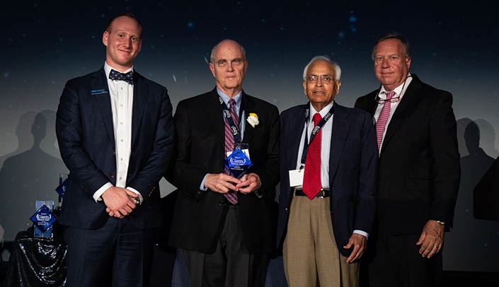 From left: Robert Goldsmith from OncLive, James Armitage, M.D., Kanti Rai, M.D., from Northwell Health and Pat Borgen, M.D., chair for Giants of Cancer Care®.
