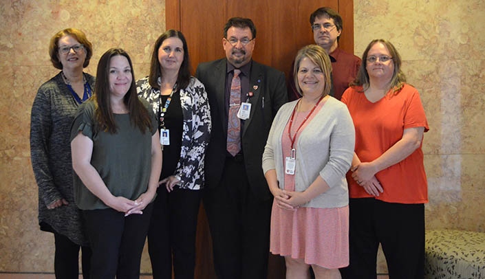 Standouts included, from left, Anne Haskins Olney, M.D., Christi King, Rachel Ray, Karoly Mirnics, M.D., Ph.D., Kelly Crotty, April Standout John Keenan and Deb Brumley.