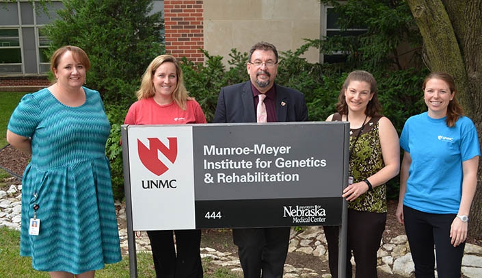 From left, Jackie Evans, Rebecca Stroebele, Dr. Mirnics, Lisa Nelson and Katherine Barrow