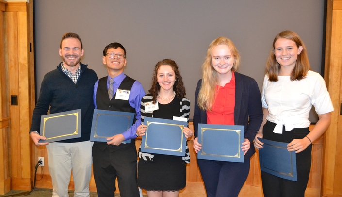 Winner of the oral presentation pictured left to right are: Tyler Rollman, Andrew Pham, Mika Caplan, Molly Myers and Eilidh Chowanec
