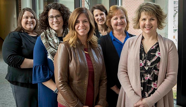 From left, Sarah McBrien, Ph.D., Faye Haggar, Ed.D., Tammy Webster, Ph.D., Betsy Becker, Ph.D., D.P.T., Karen Honeycutt and Jill Skrabal, Ph.D. (Photo courtesy Danielle Beebe)