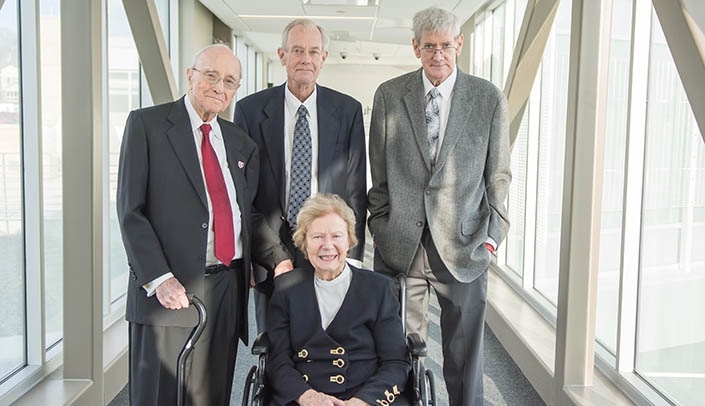 Clockwise from left, Stanley M. Truhlsen, M.D., son Bill Truhlsen, son Stan Truhlsen Jr., and wife Dorothy Truhlsen at the opening of the Truhlsen Skywalk earlier this year.